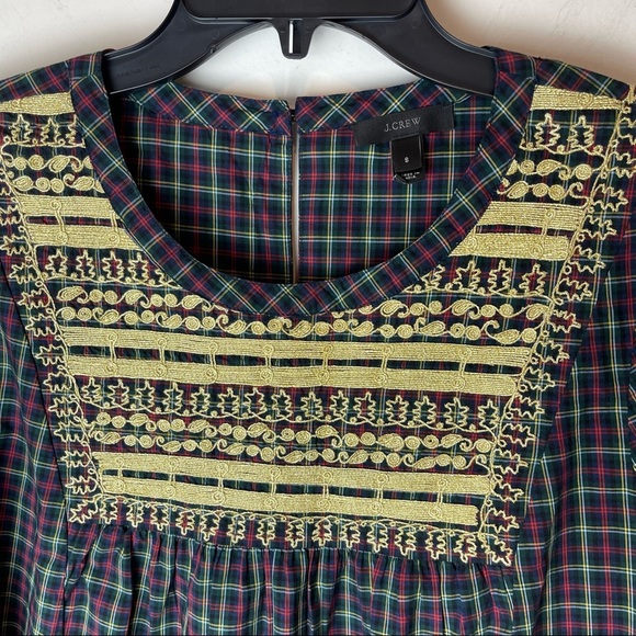 J Crew Embroidered Peasant Top Plaid - Size S - Picture 4 of 10